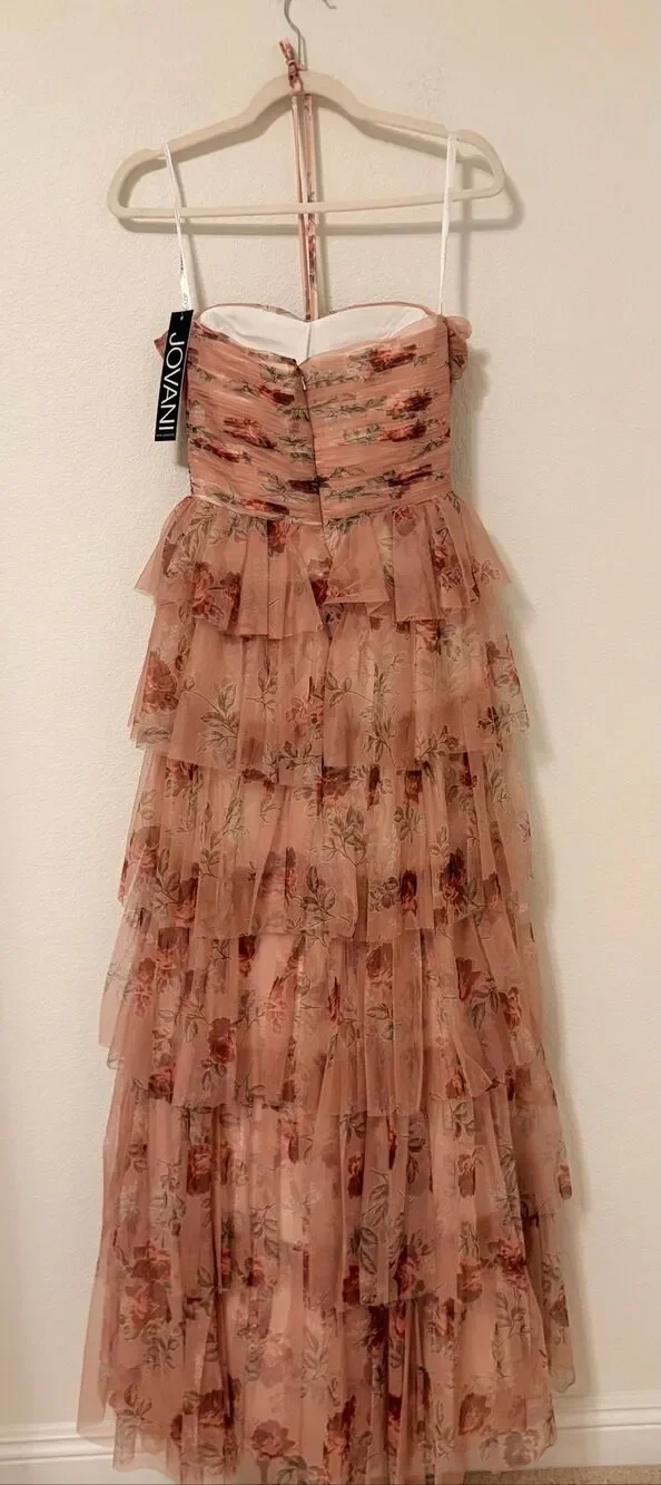 NWT Jovani Size 8 Blush Floral Tiered Tulle Gown Halter High Low Formal Prom Dre - Picture 6 of 8